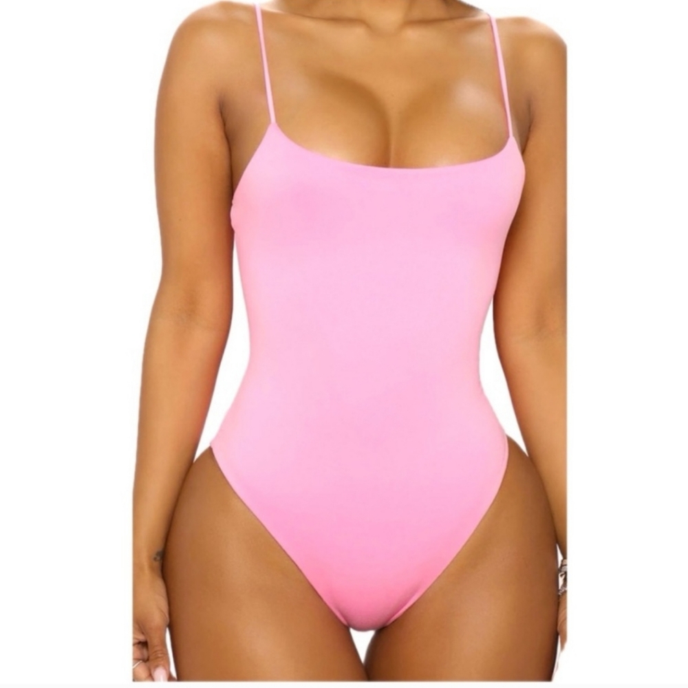 NWT Naked Wardrobe Pink Got The Scoop Tank Bodysuit Sz XL